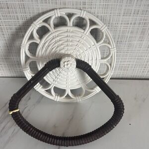 Vintage HOMCO Faux Wicker Rattan 7" Medallion Towel Rack Holder Ring 1978 BxPP